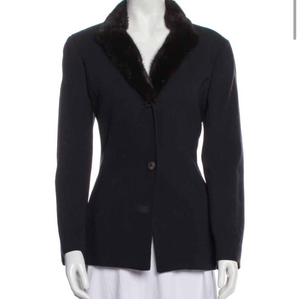Gianfranco Ferré Studio Black Blazer with Faux Fur Collar
